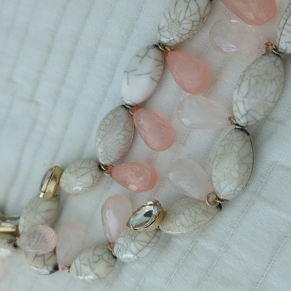 Anthropologie layered Boho Rhinestone And Pink Stones necklace - Picture 3 of 6